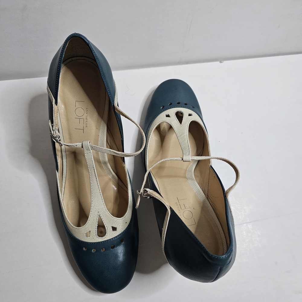 LOFT Women's Teal and Beige T-Strap Flats - Picture 15 of 15